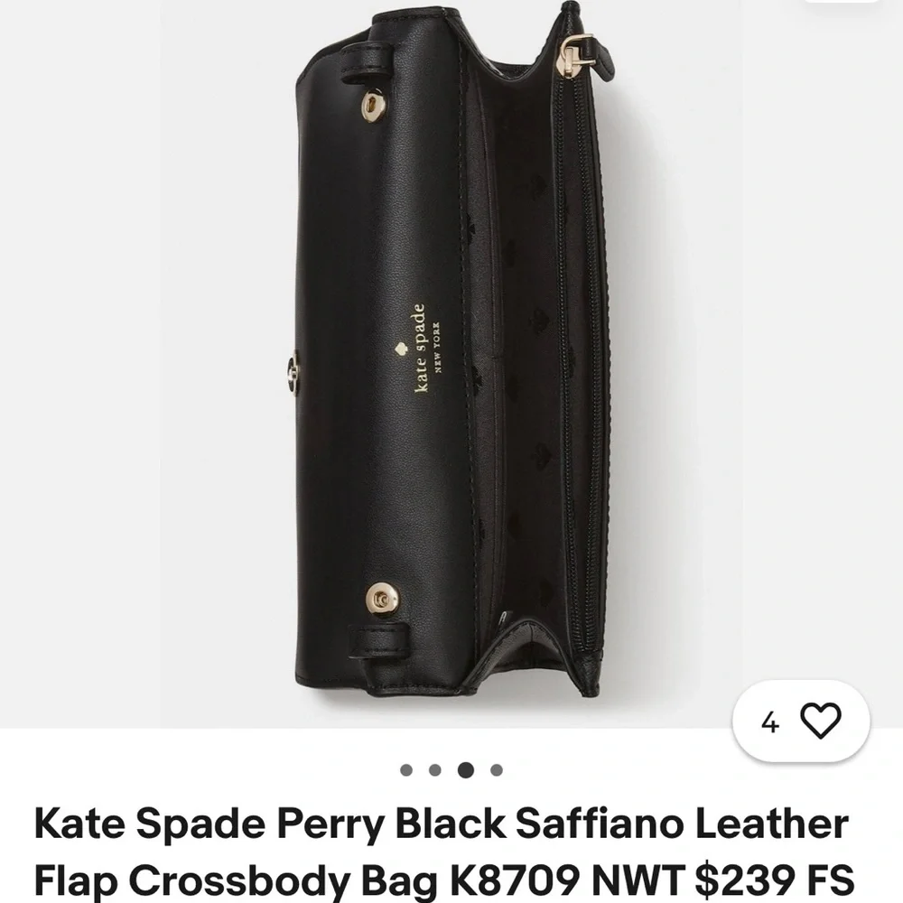 Kate Spade Perry Black Saffiano Leather Flap Crossbody Bag. STYLE K8709. NWT. - Picture 3 of 6